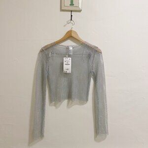 NWT Zara rhinestone mesh long sleeve top